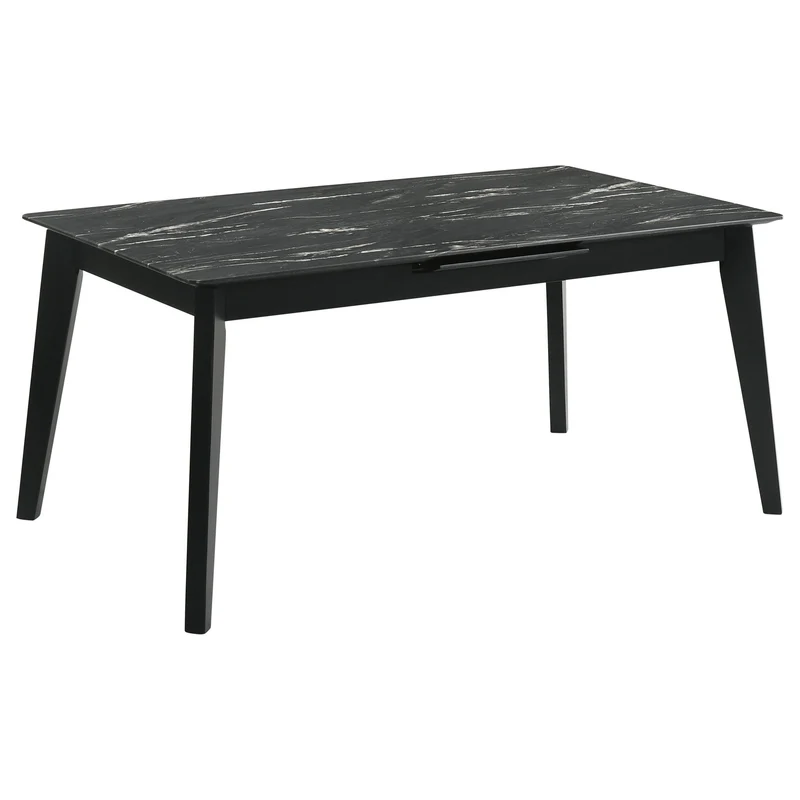 Bellingham - Dining Table With Self Storing Extension Leaf - Black Marble-Look Sintered Stone