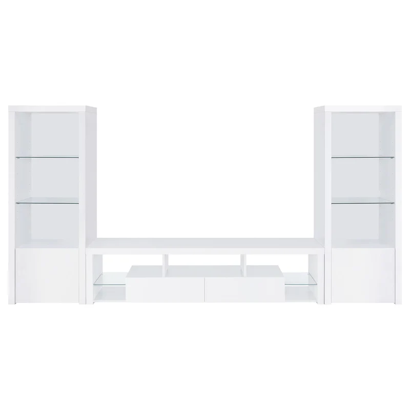 Lance - 3 Piece TV Entertainment Center With Shelves - Gloss White