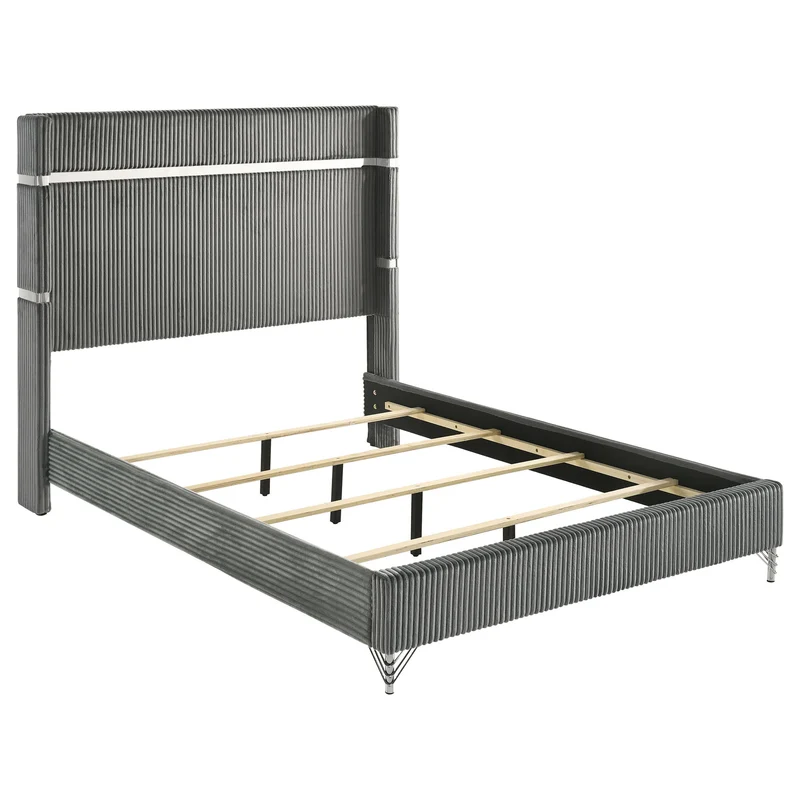 Malcolm - Bedroom Set With Wingback Design Dark Gray / 4 Pc. Bed, Nightstand, Dresser, Mirror / Queen