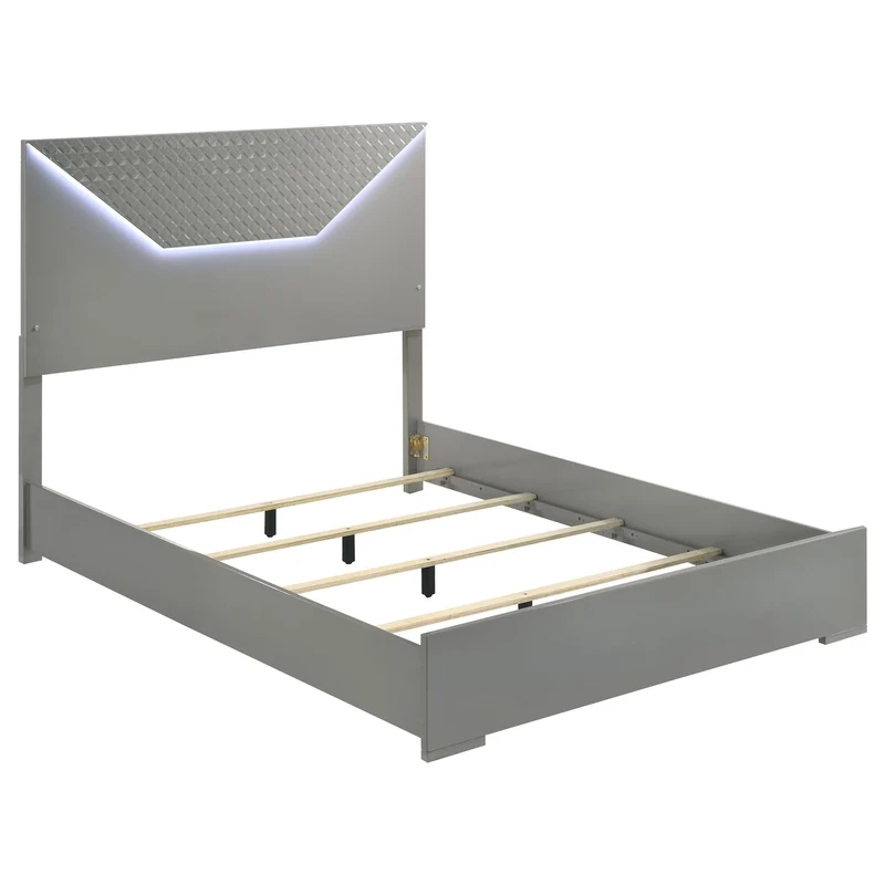 Pierce - Bedroom Set With LED Lighting Gray / 5 Pc. Bed, Nightstand, Chest, Dresser, Mirror / Queen
