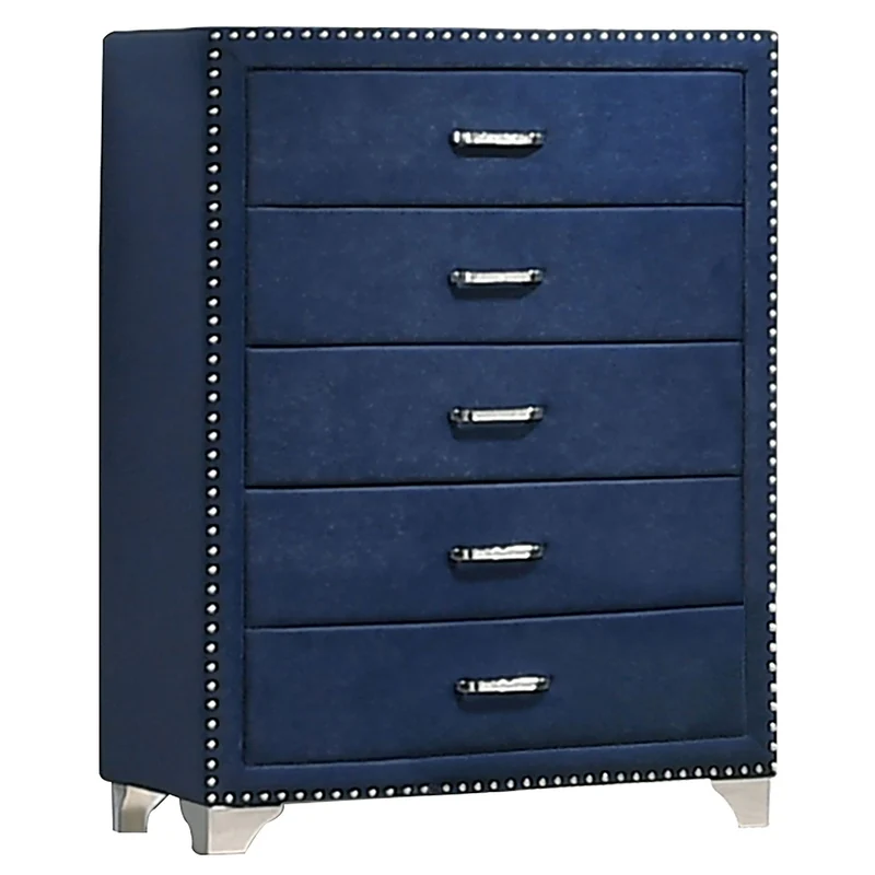 5 Drawer Bedroom Chest With Crystal Pulls Blue