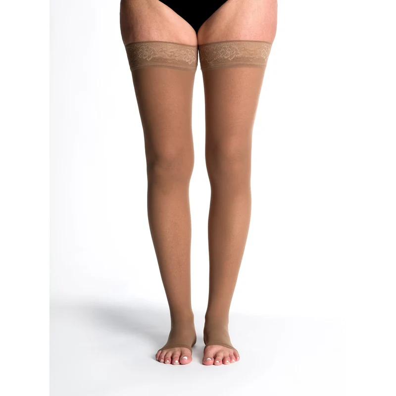 Sigvaris Sheer Women's Thigh High 20-30 mmHg, Open Toe ML / Café