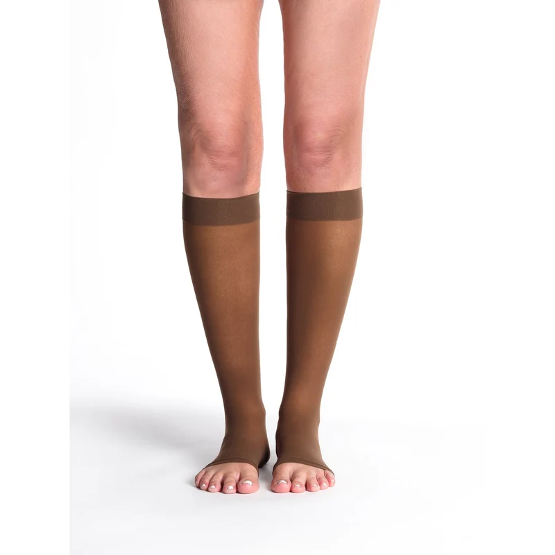 Sigvaris Sheer Women's Knee High 15-20 mmHg, Open Toe LL / Mocha