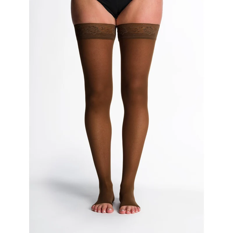 Sigvaris Sheer Women's Thigh High 30-40 mmHg, Open Toe ML / Mocha