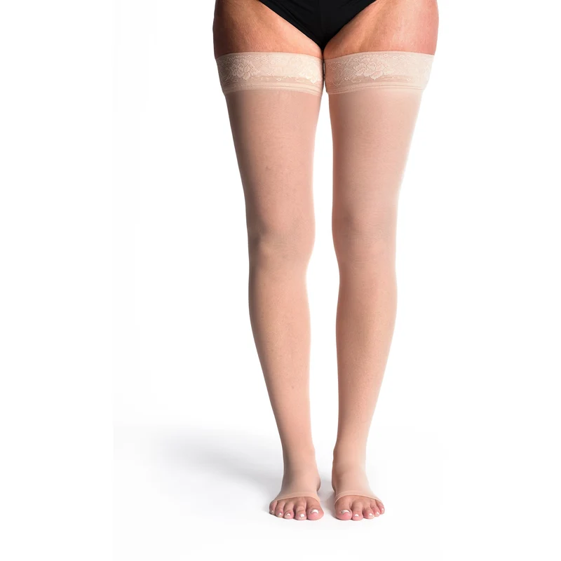 Sigvaris Sheer Women's Thigh High 20-30 mmHg, Open Toe SS / Warm Sand
