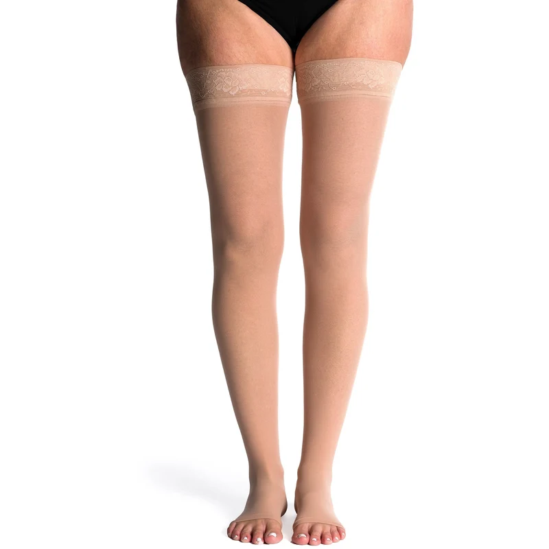 Sigvaris Sheer Women's Thigh High 20-30 mmHg, Open Toe ML / Toasted Almond