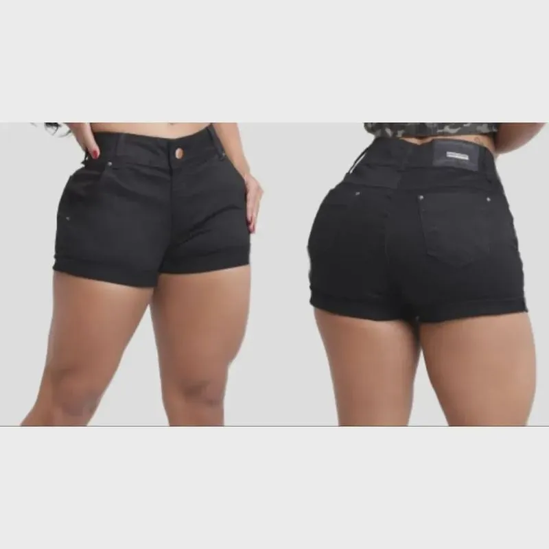 Short Curto Modelador Lycra Preta Aumenta Bumbum Coz Baixo Escolar Trabalho