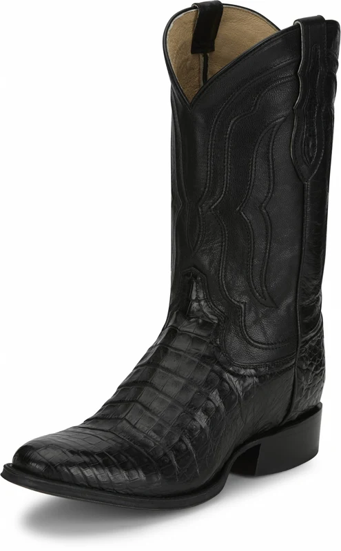 Tony Lama Mens Tremaine 12" Caiman Boots Ebony Black / 8 EE