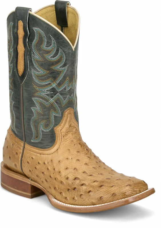 Tony Lama Mens Blaine 11" Ostrich Boots Tan/Green / 10.5 D
