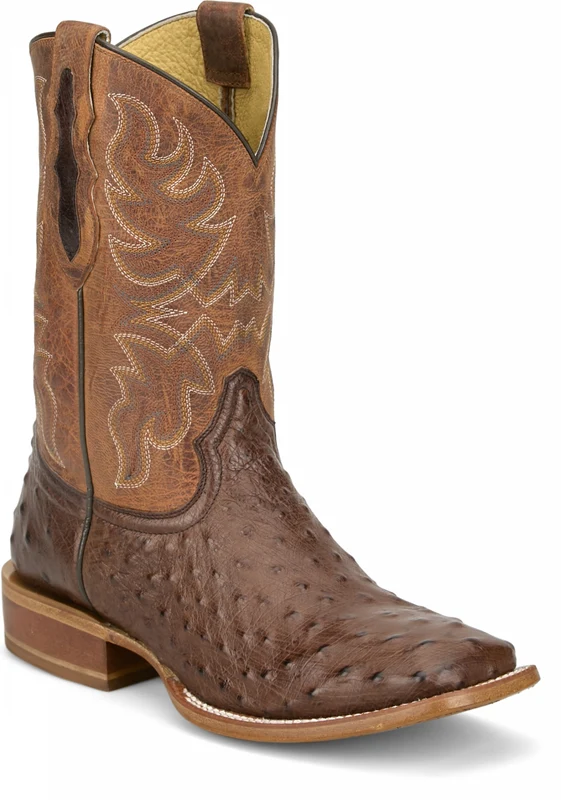Tony Lama Mens Blaine 11" Ostrich Boots Chocolate/Brown / 9 EE