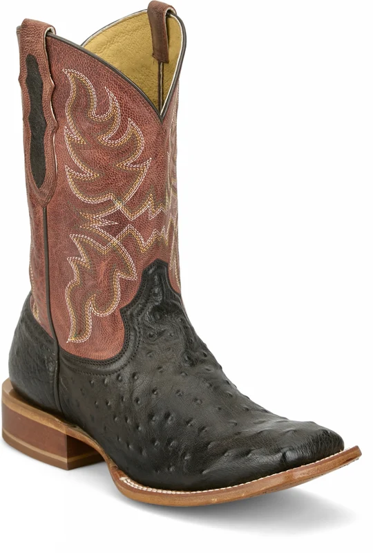 Tony Lama Mens Blaine 11" Ostrich Boots Burgundy/Brown / 14 EE