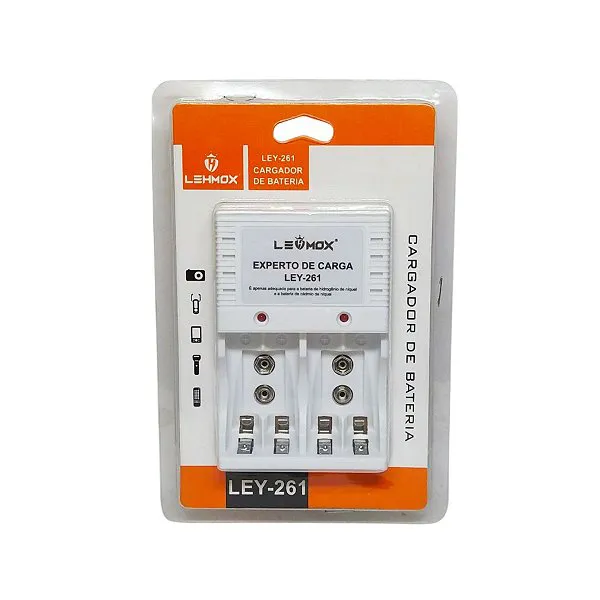 CARREGADOR DUPLO PARA PILHA/BATERIA LEHMOX LEY-261 AA/AAA/9V
