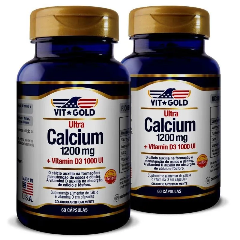 Ultra Cálcio 1200mg Vitamina D3 1000ui Vitgold Kit2x 60 Cáps