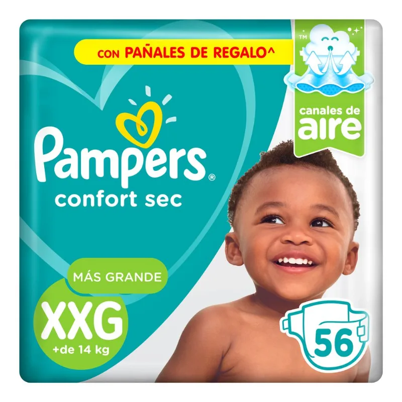 Pañales Pampers talle XXG confort sec x 56 uni