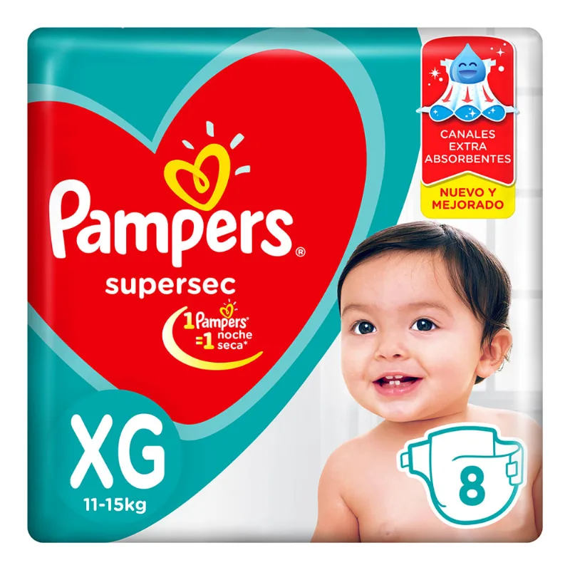 Pañales Pampers talle XG supersec x 8 uni
