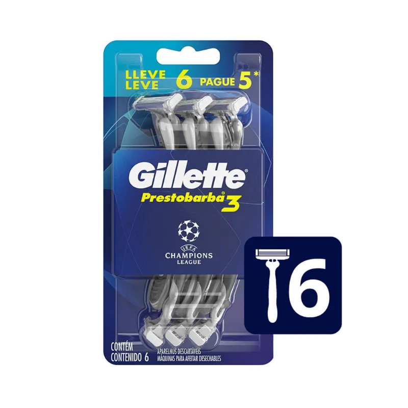 Maquina de afeitar Gillete prestobarba 3 x 6 u.