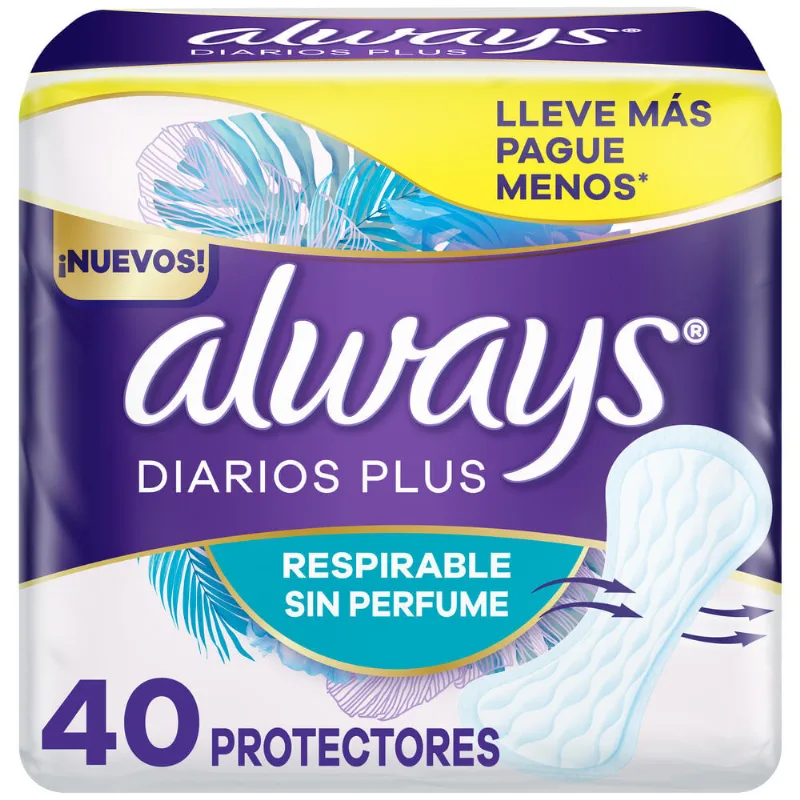 Protectores diarios Always diarios plus respirable sin perfume 40 uni