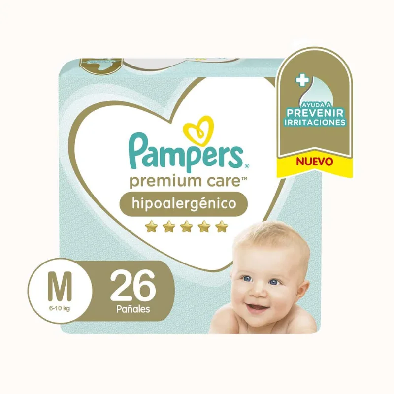 Pañales Pampers Premium Care Hipoalergénico M 26 Un