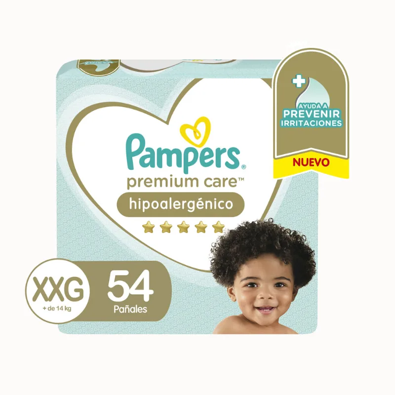 Pañales Pampers talle XXG premium care hipoalergénico x 54 uni