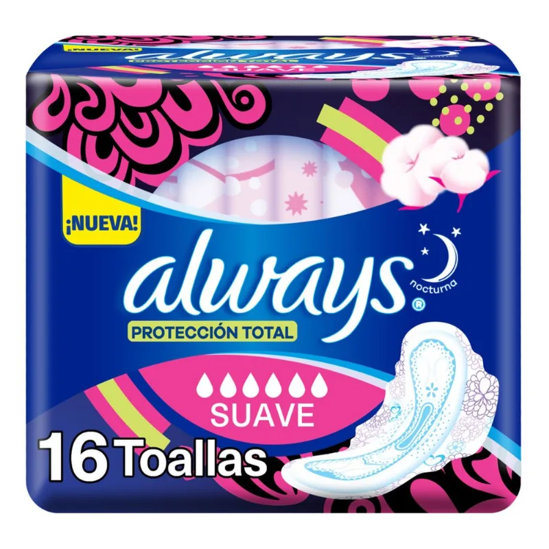 Toallitas femeninas Always nocturna protección total suave x 16 uni