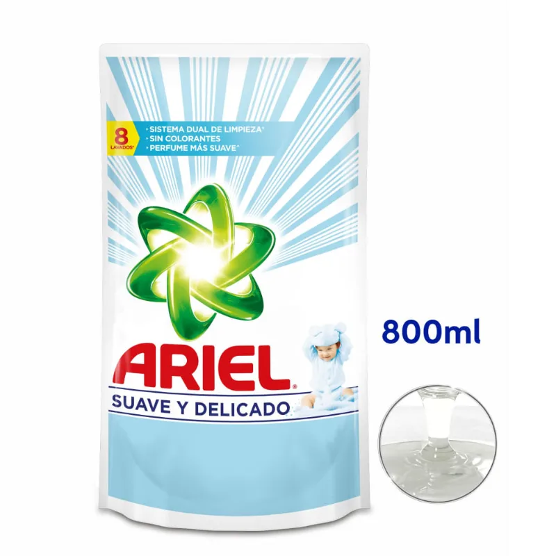 Jabón líquido para ropa Ariel suave y delicado 800 cc.