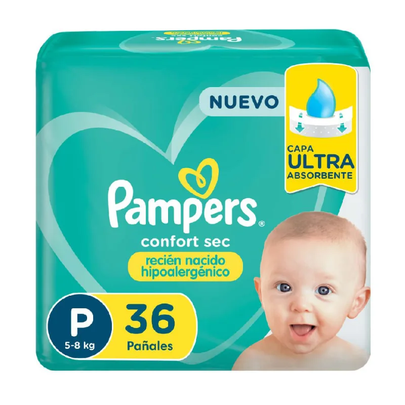 Pañal Pampers Confort Sec Extra Plus Hipoalergénico Megapack Talle P | 36 Unidades por Paquete