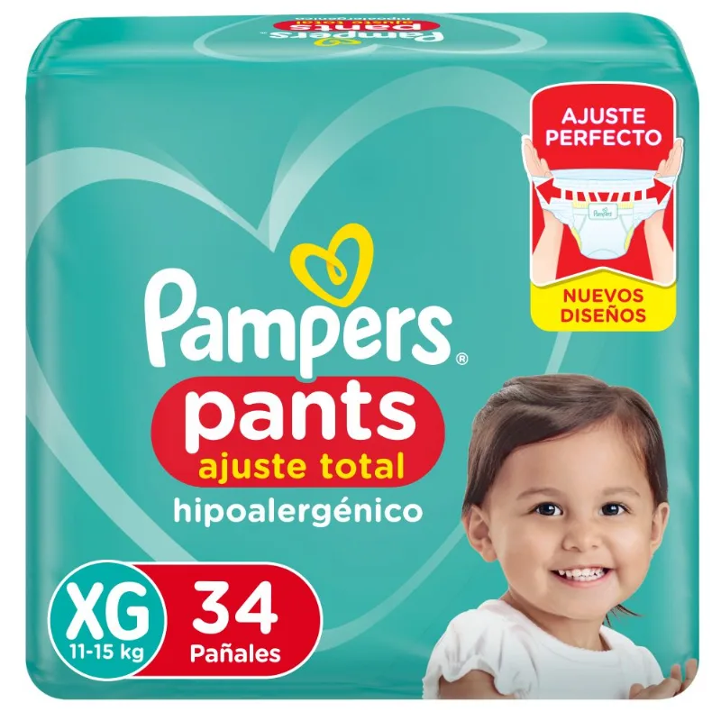 Pañales Pampers Pants Hipoalergénico Talle XG | 34 Unidades por Paquete