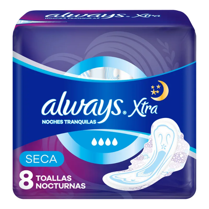 Toallas Femeninas Nocturnas Always Xtra Noches Tranquilas Seca x 8 un