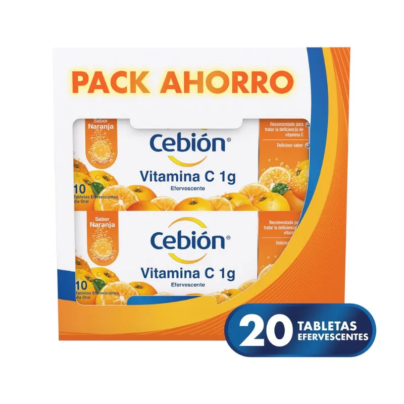 Tabletas Efervescentes Cebion Sabor Naranja 20 Pastillas