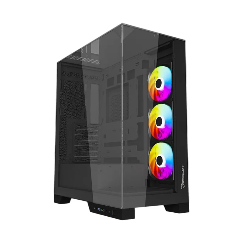 Gabinete Gamer | Ocelot Glass Hunter 3 | ATX | 3 Ventiladores ARGB Gabinete Gamer Ocelot GLASS HUNTER 3 ATX Triple Cristal 3 Ventiladores ARGB Incluidos