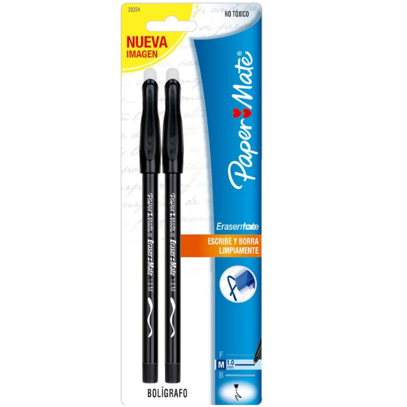 Bolígrafos | Paper Mate Eraser Mate | Negro Medio | 2 Piezas
