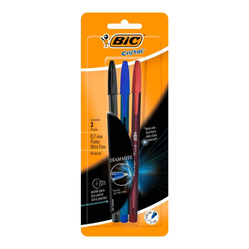 Bolígrafos | Bic Cristal | Multicolor Ultrafino | 3 Piezas