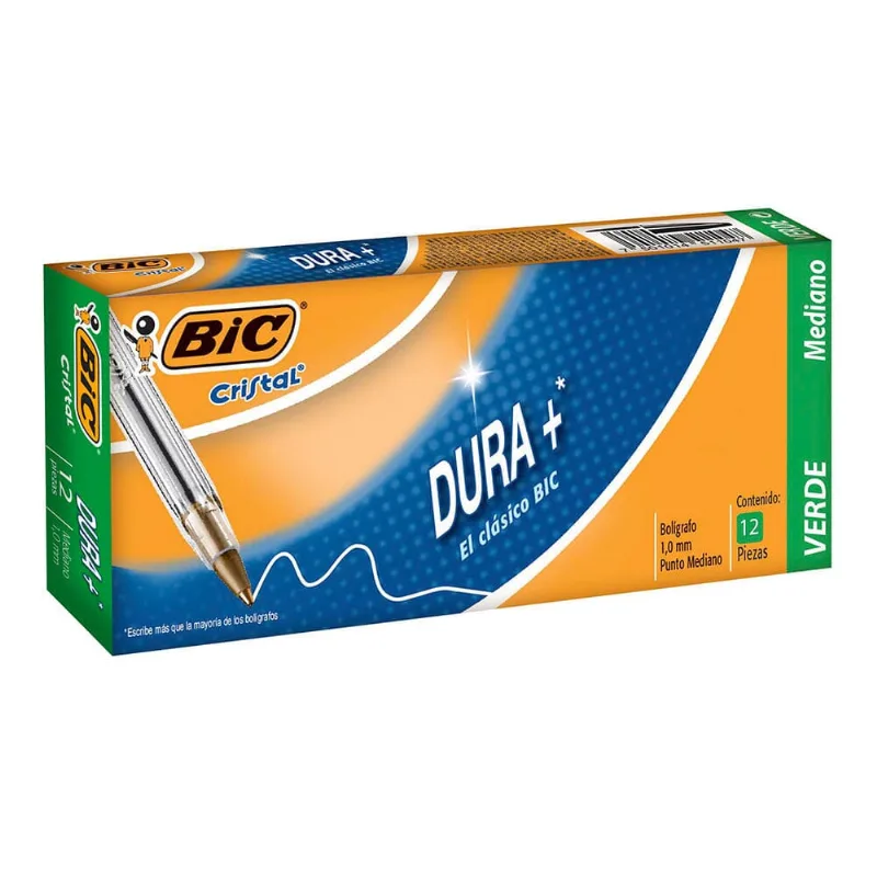Bolígrafo | BIC | Cristal Dura+ | Punto Medio | Verde | 12 Piezas