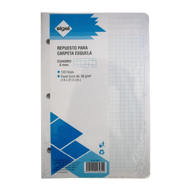 Hojas para Carpeta Tamaño Esquela Cuadro Chico Sigel 100 hojas