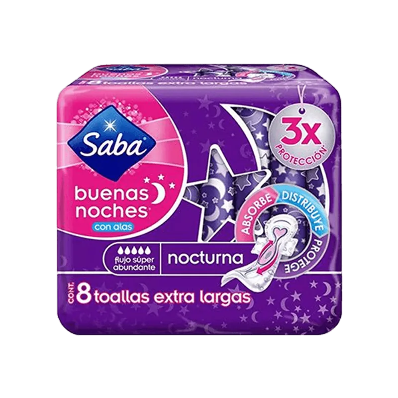 Toalla Buenas Noches Alas Saba|8 Unidades Extra Larga