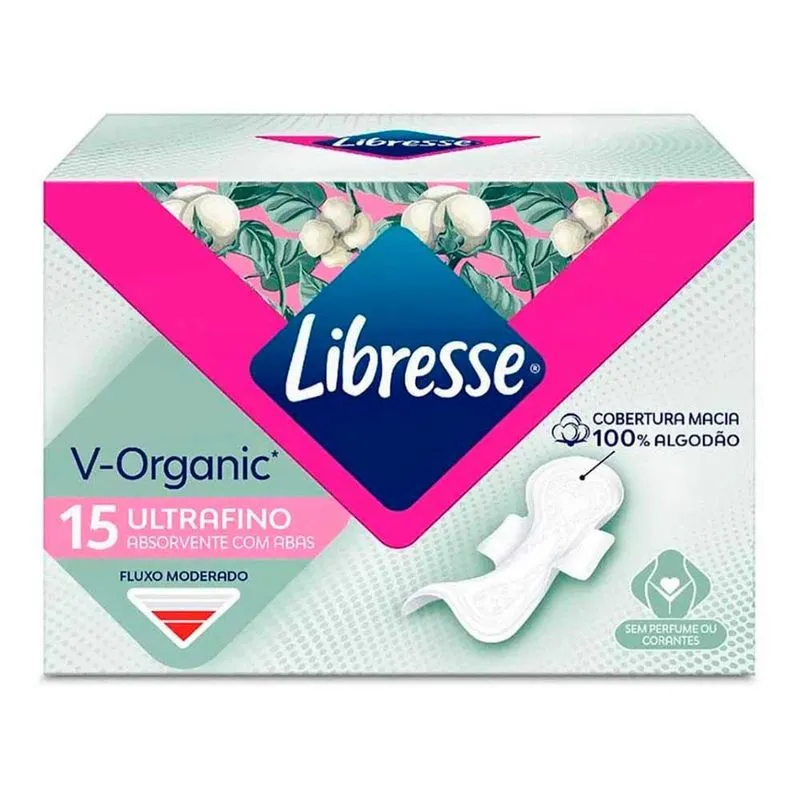 Absorvente Libresse Com Abas Ultrafino V Organic 15 Unidades