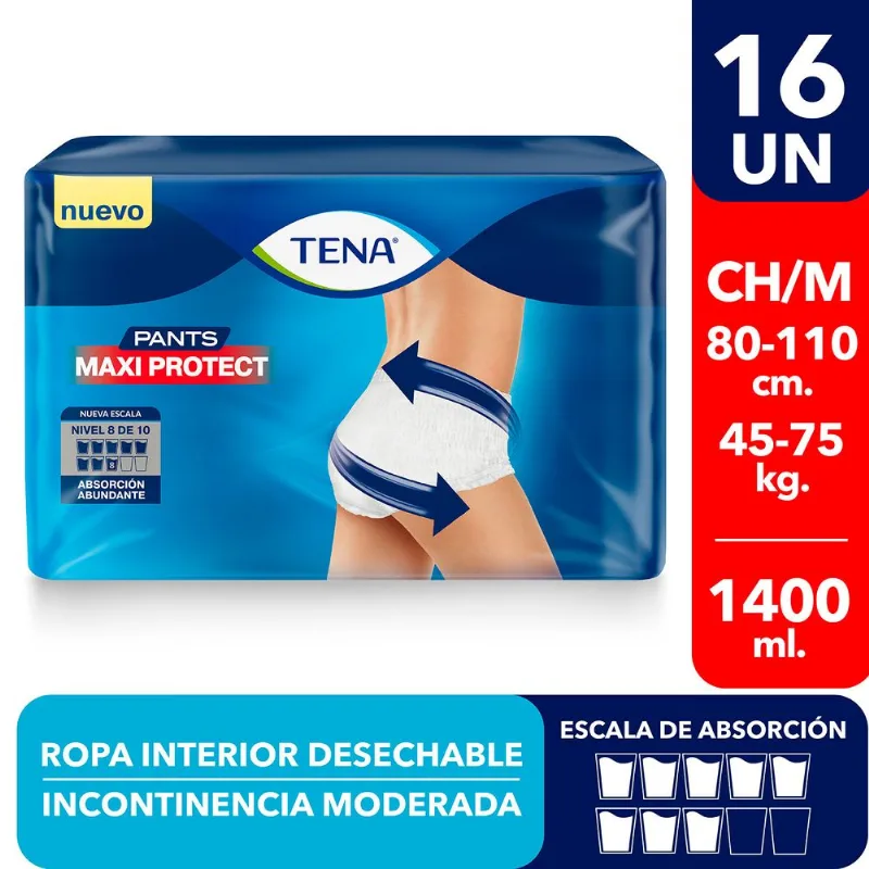 Ropa Interior Desechable Tena Pants Ch/M 16 un.