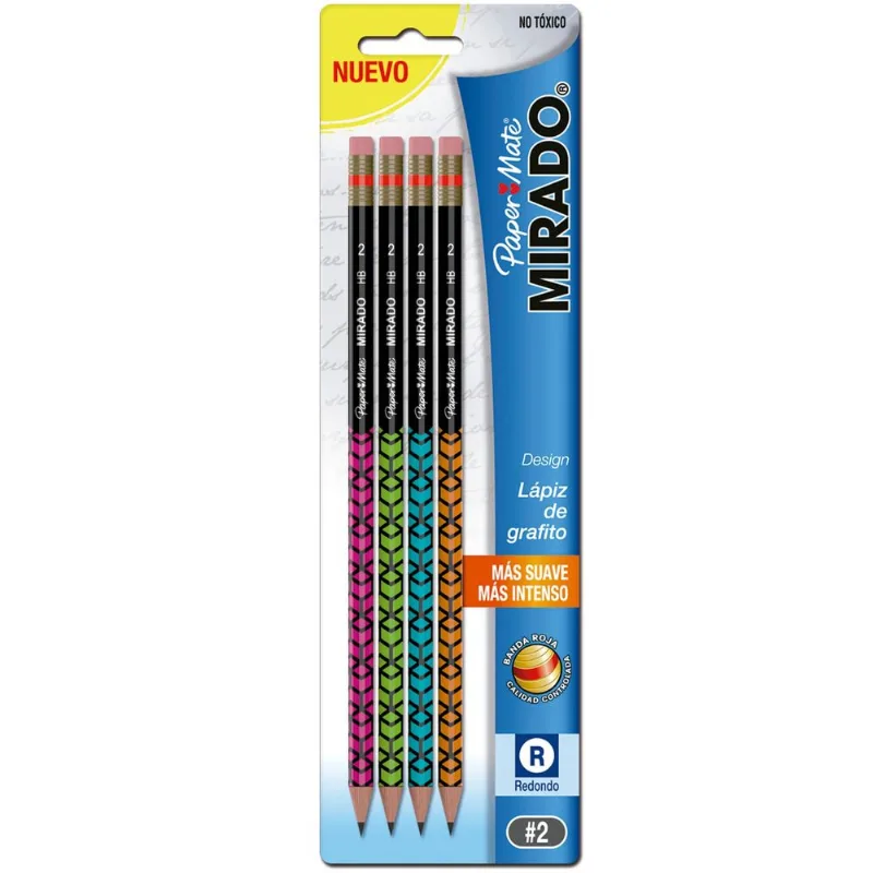 Lápices de Grafito | Paper Mate Mirado Design | HB No. 2 | Redondos | Multicolor | 4 Piezas