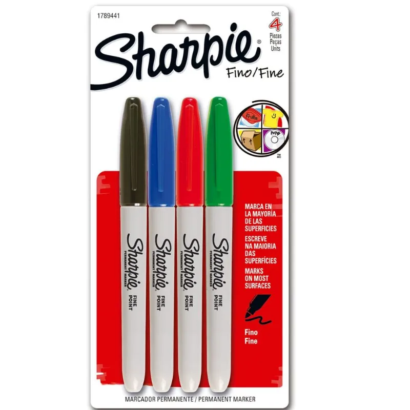 Marcadores Permanentes | Sharpie | Punta Fina | Colores Surtidos | 4 Piezas