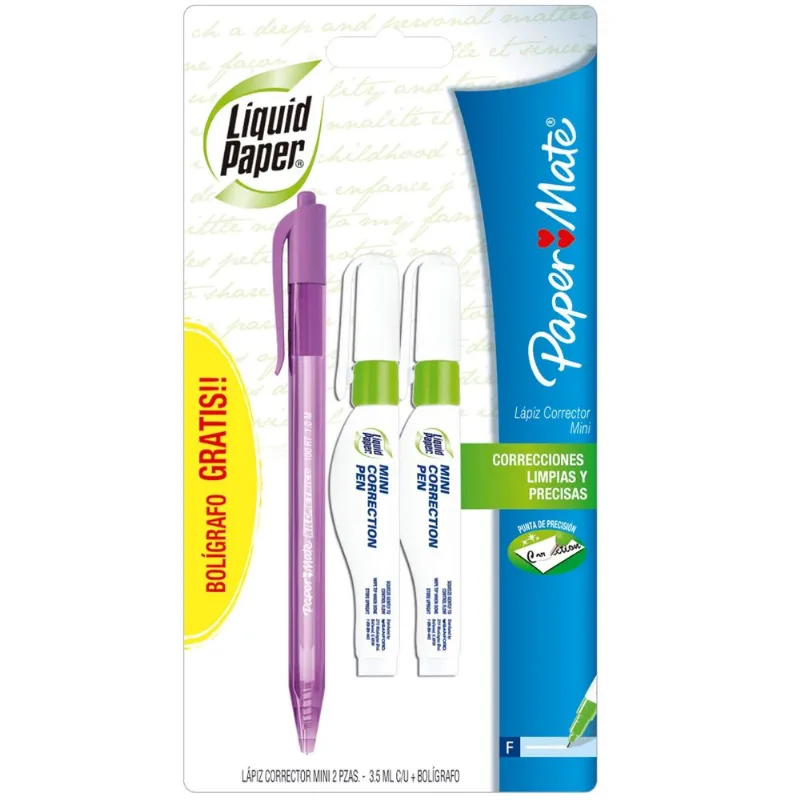 Corrector Líquido | Liquid Paper | Mini | Tipo Pluma | 2 Piezas