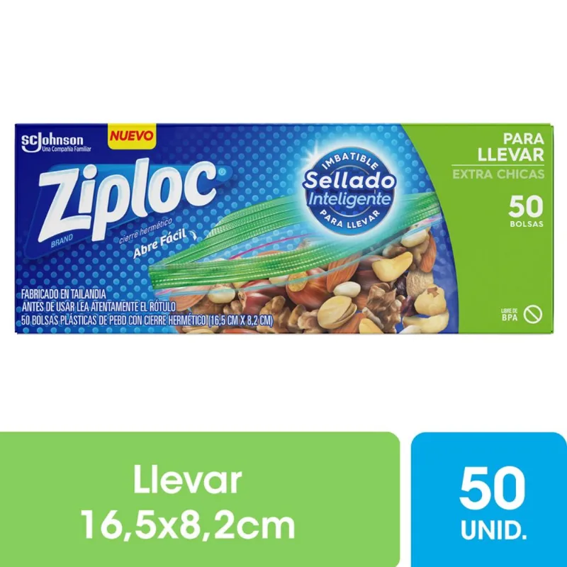 Bolsas Snack Ziploc para Llevar Extra Chicas 50 un.