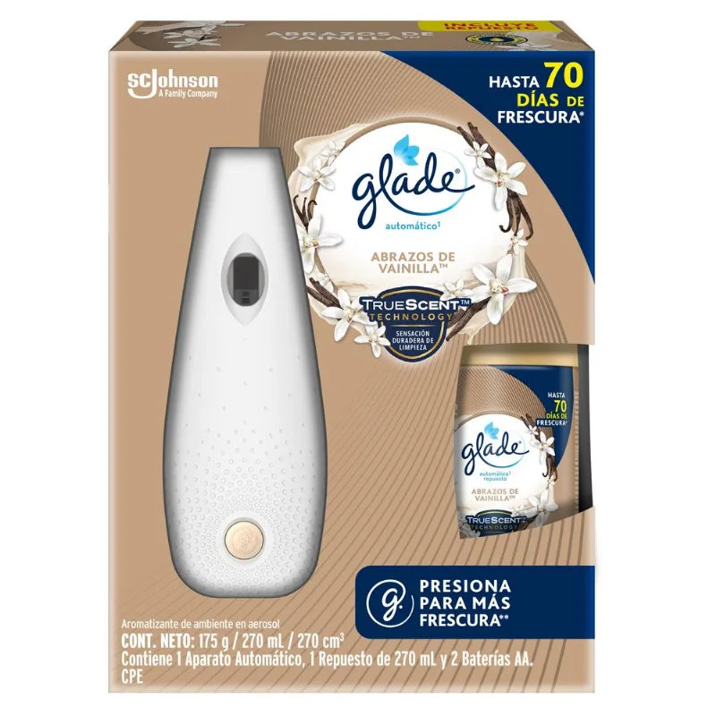 Aromatizador Automático GLADE Abrazos de Vainilla Paquete 1un + Repuesto 175g