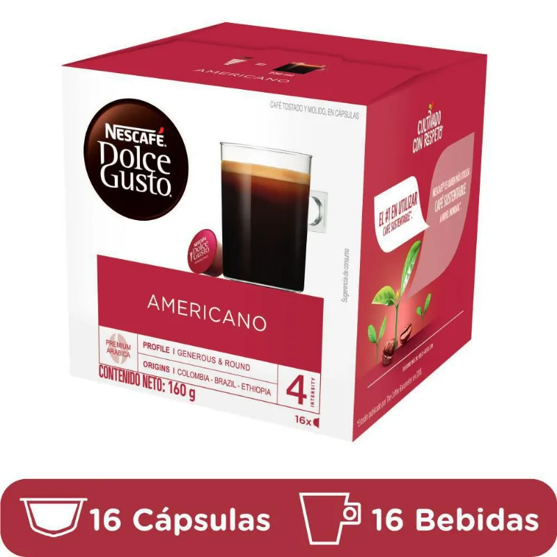 Café americano prepara 16tazas NESCAFE DOLCE GUSTO 160 gr