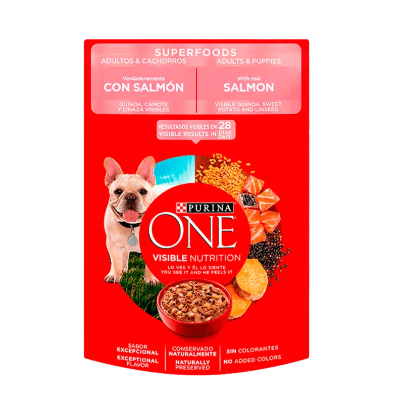 Alimento para Perro Purina One|Adult Dog Super Foods Salmón Pouch|85 g|3 oz
