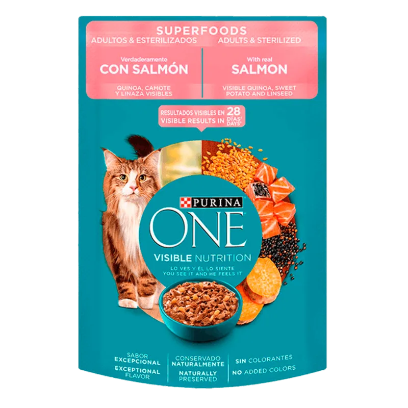 Alimento para Gato Purina One|Adulto Super Foods Salmón Pouch|85 g|3 oz