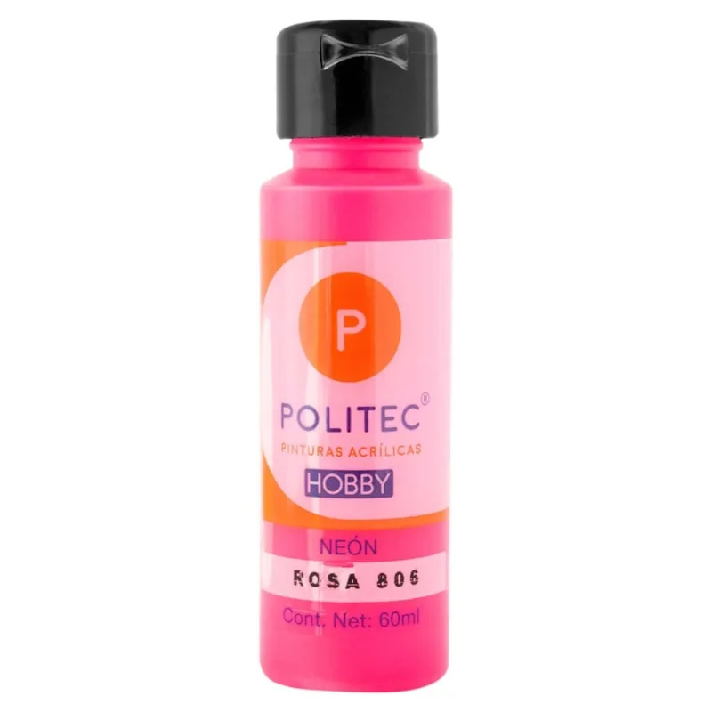 Pintura Acrílica Neón | Politec Hobby | 806 | Rosa | 60 ml