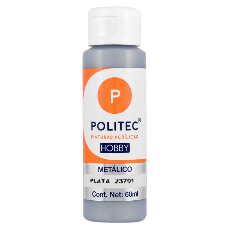 Pintura Acrílica Metálica | Politec Hobby | 701 | Plata | 60 ml