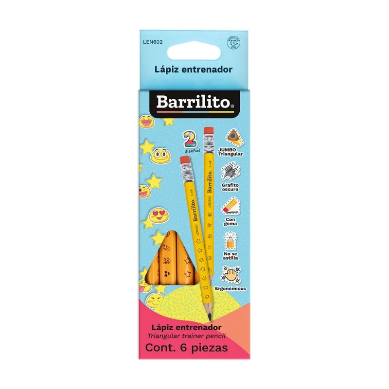 Lápiz Jumbo Entrenador Barrilito HB No. 2 Triangular | 6 Piezas | Ergonómico Infantil