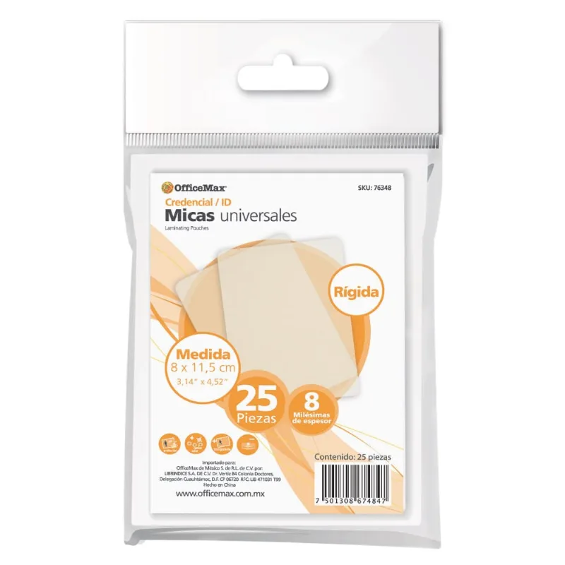Mica Rígida | OfficeMax | 11.5 x 8 cm | 8 mm | 25 Piezas