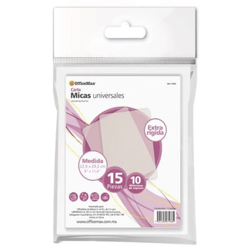 Mica Extrarígida | OfficeMax | 22.9 x 29.2 cm | 10 mm | 15 Piezas